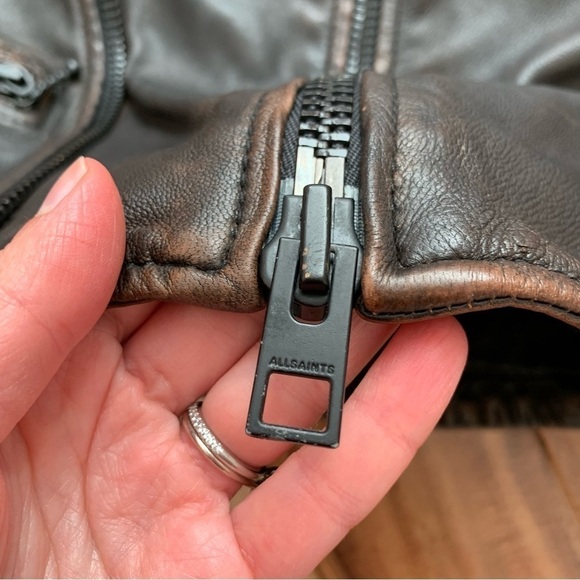 ALLSAINTS Mens Cargo Quilted Brown Leather Biker Jacket XS - Picture 7 of 15